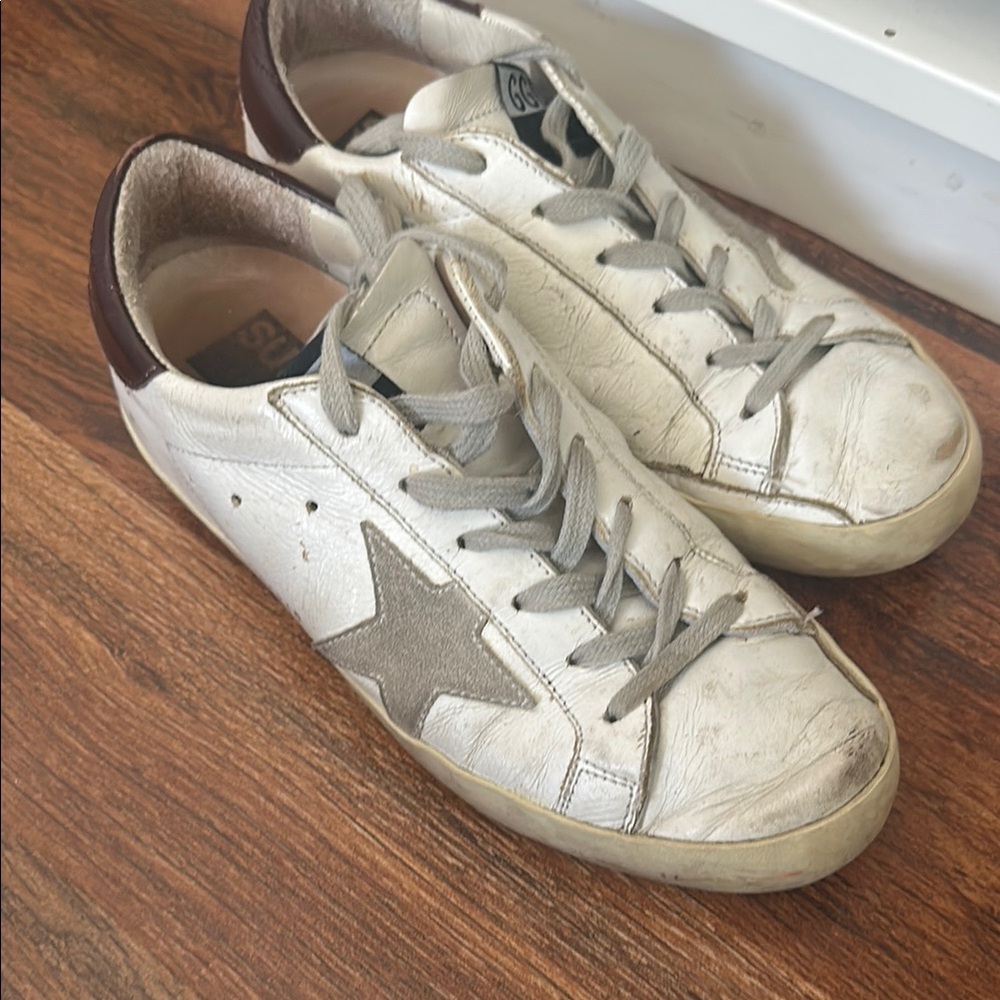Golden Goose White and Brown Sneakers